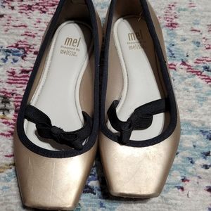 Size 1 Mel Melissa girls ballet shoes taupe/black